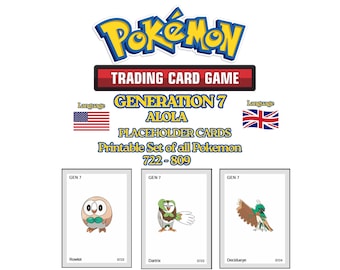 Pokemon Alola Placeholder Cards 722-809 | Gen 7 Pokemon Binder Organizer | Pokedex Binder Printable | Pokemon Master Set Tracker | PDF | EN