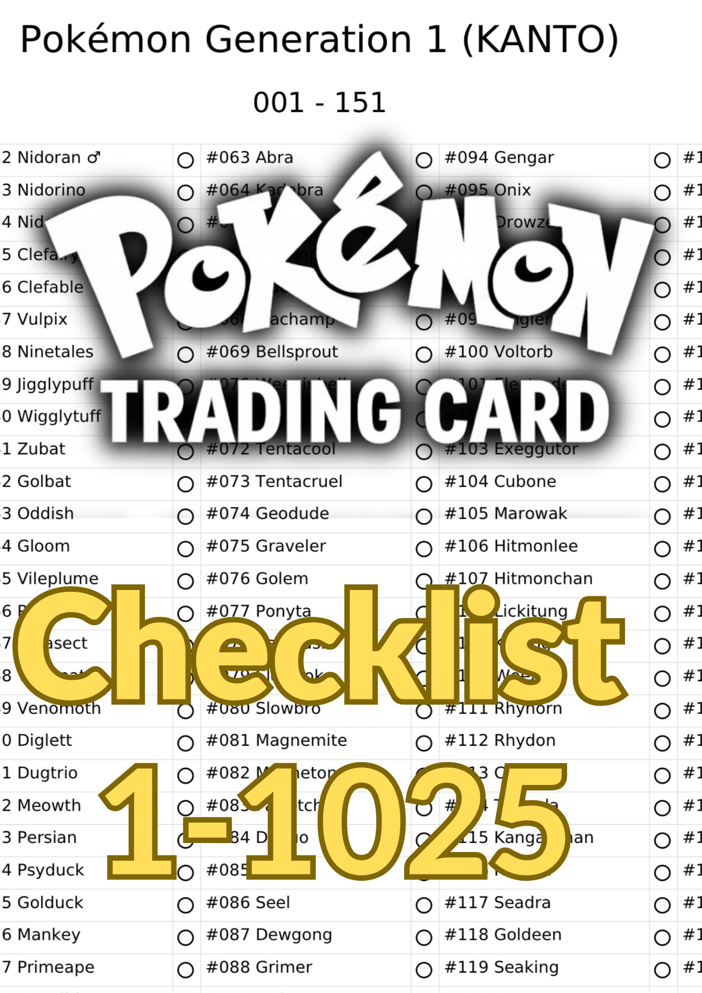 Pokmon TCG Checklist  Generation 1 to 9 (11025 Pokmon) ENGLISH - Etsy