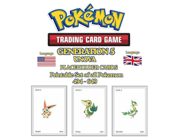 Pokemon Unova Placeholder Cards 494-649 Gen 5 Pokedex Binder Organizer Printable Pokemon Binder Layout | Pokemon Card Collection Tracker EN