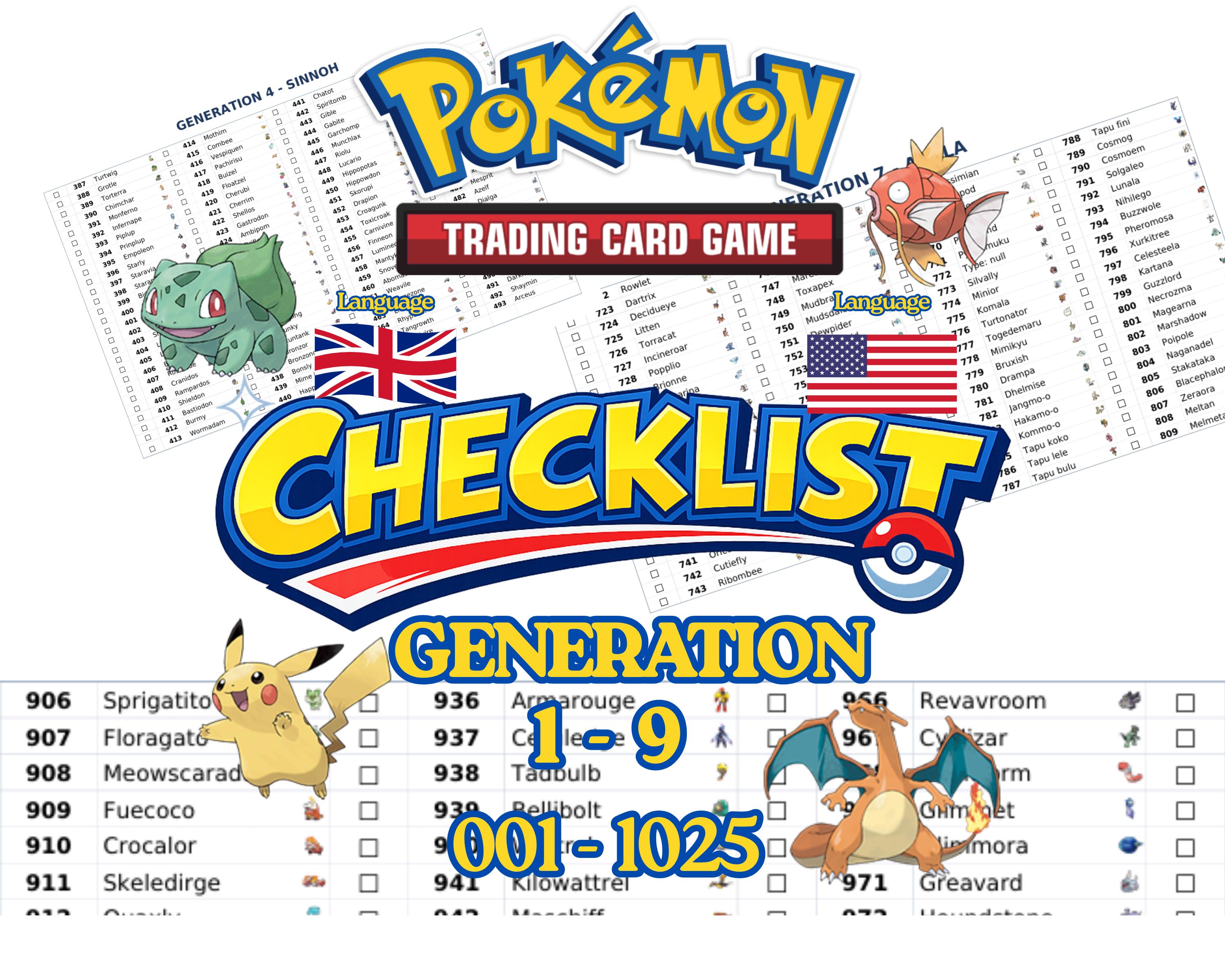 Pokémon TCG Checklist 1-1025 | Complete Generations 1-9 Pokédex