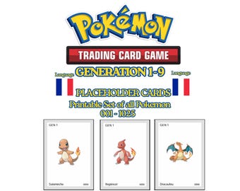Cartes Placeholder Pokémon Pokédex National 001-1025 | Generation 1-9 Binder Pokémon | Cards Pokémon Imprimables | Pokémon Master Set | FR