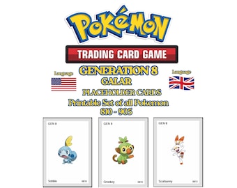 Pokemon Galar Placeholder Cards 810-905 | Gen 8 Pokemon Binder Organizer | Pokedex Binder Printable | Pokemon Master Set Tracker | EN | PDF