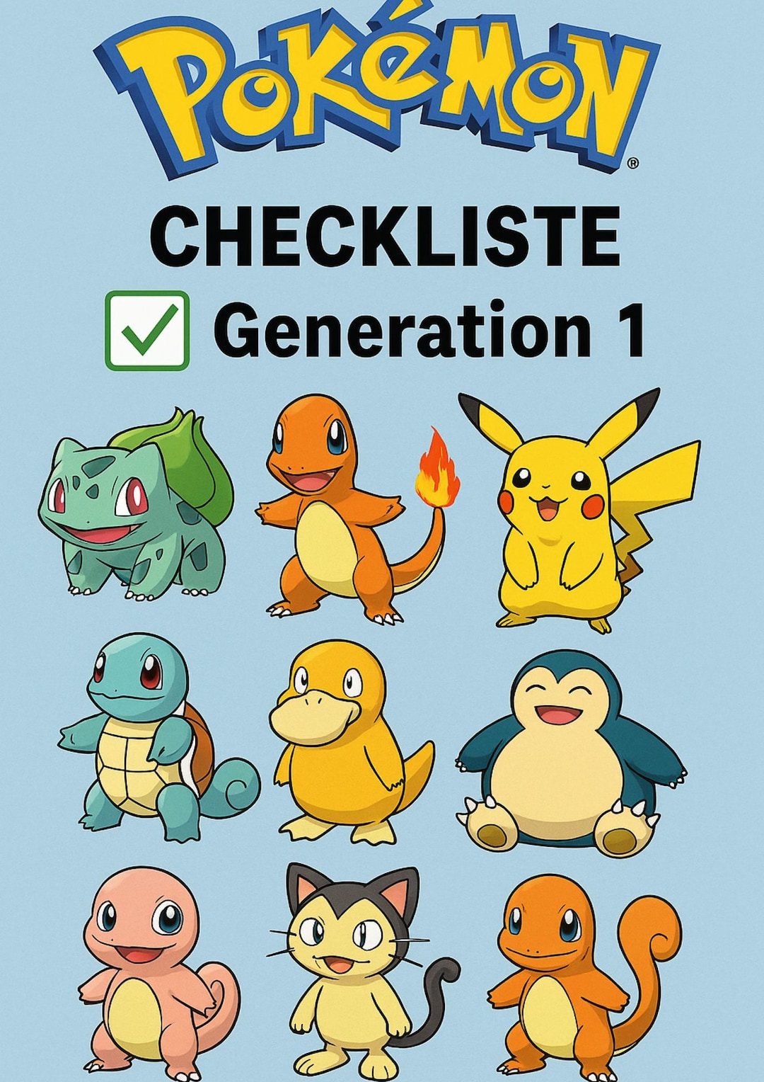 Pokemon Checklist.pdf Pokémon TCG Checklist – Generation 1 (kanto | #001–#151) (german) - Etsy