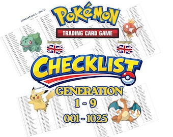 Pokémon TCG Checklist 1-1025 | Complete Generations 1-9 Pokédex Checklist Tracker (English Names) PDF | EN