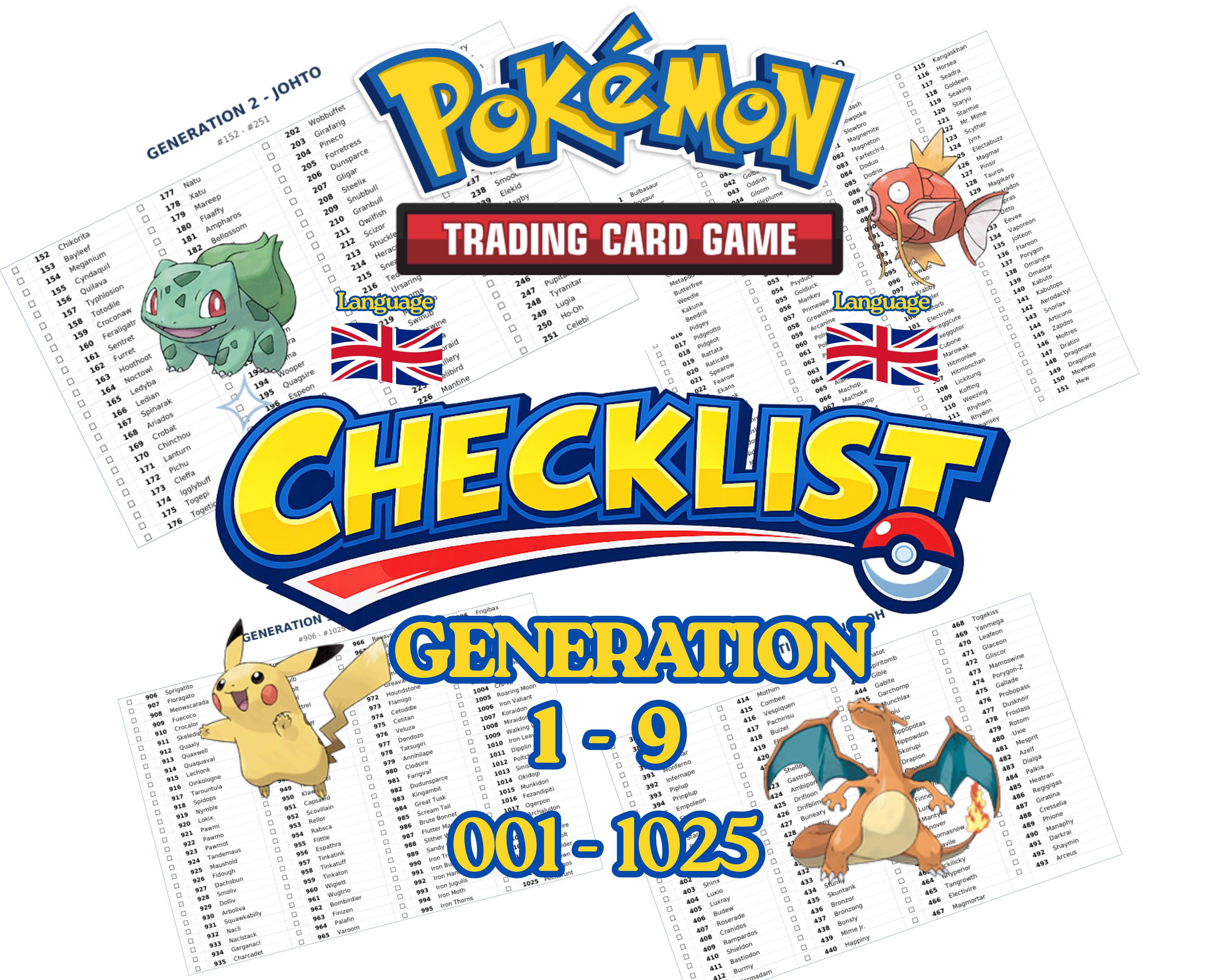 Pokémon TCG Checklist 1-1025 | Complete Generations 1-9 Pokédex