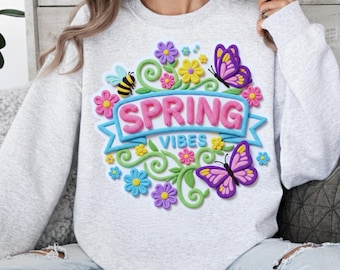 Spring Vibes PNG, Floral Varsity Spring Sublimation Design, Tshirt Design for Easter, Preppy Spring Graphic, Spring Flower Png