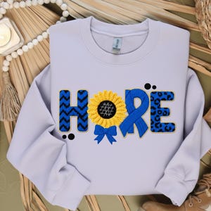 Hope Blue Knit Patch PNG - 4 Awareness Sunflower Embroidery Applique Designs, Ribbon Leopard Print Sublimation, Digital DTF Heat Transfer