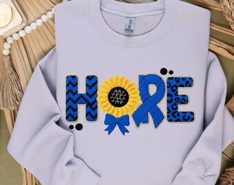 Hope Blue Knit Patch PNG - 4 Awareness Sunflower Embroidery Applique Designs, Ribbon Leopard Print Sublimation, Digital DTF Heat Transfer