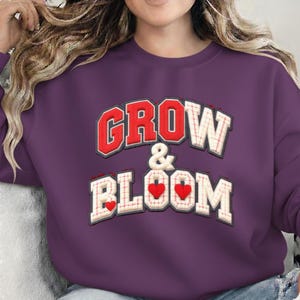 Grow & Bloom Chenille Patch PNG - Retro Floral Appliqué Sublimation - Aesthetic Varsity Embroidery Art - Digital Download - Commercial Use