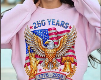 USA 250th Anniversary PNG: 1776-2026 America Faux Rhinestone Patriotic Fourth Of July DTF Design