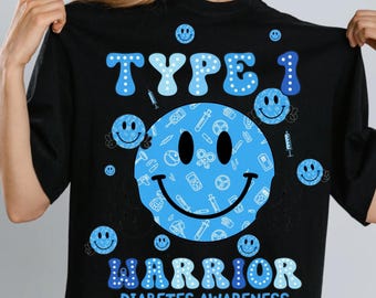Type 1 Diabetes Warrior PNG PDF Blue Awareness Sublimation Retro T1D Digital Clipart