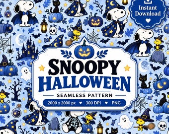 Snoopy Halloween | Pumpkin Patch | Charlie Brown | Peanuts Fabric | Seamless Pattern | Fall Digital Paper