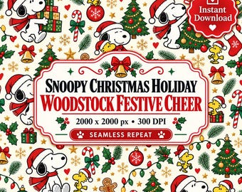 Snoopy Christmas Seamless Pattern | Woodstock Winter Fabric | Peanuts Ornaments | Xmas Digital Design PNG