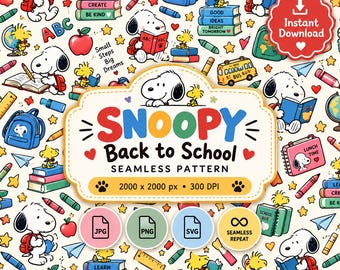 Snoopy Pattern | Woodstock | Back to School | Sewing Design | Digital Fabric | Kawaii PNG | Seamless Tile