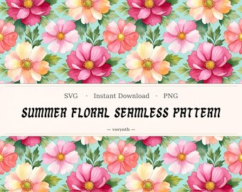 Summer Floral Seamless Pattern PNG | Botanical Digital Paper | Floral Background | Junk Journal Art