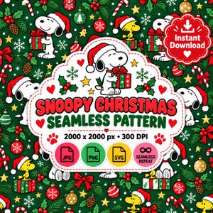 Motivo natalizio senza cuciture di Snoopy / Decorazioni per le feste invernali / Decorazioni per l'albero di Natale dei Peanuts / Buon Natale