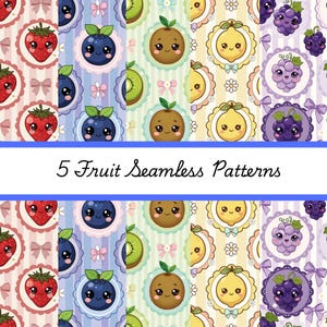 5 Cottagecore Fruit Seamless Pattern | whimsical strawberry design | printable PNG