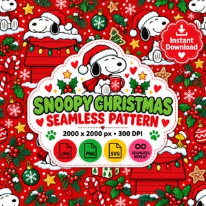 Snoopy Christmas | Winter Peanuts | Holiday Ornaments | Merry Xmas | Seamless Pattern
