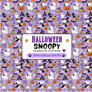 Nahtloses Snoopy-Halloween-Design | Peanuts Charlie Brown | Mumie | Kürbis | Stoff | Geschenk