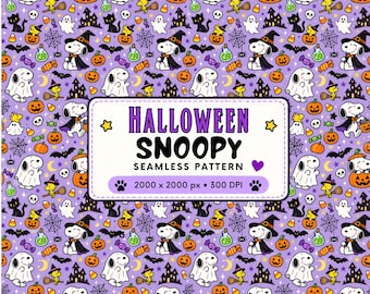 Snoopy Halloween Seamless Design | Peanuts Charlie Brown | Mummy | Jack O Lantern | Fabric | Gifte