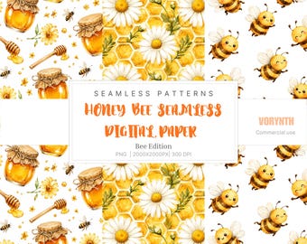 Honey Bee Seamless Pattern | Watercolor Floral Background | Scrapbooking & Sublimation | Instant Download