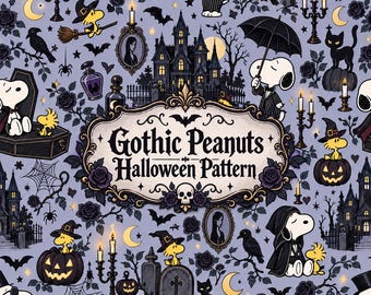 Gothic Peanuts Halloween Pattern | Snoopy Pumpkin, Woodstock, Ravens (Digital Download)