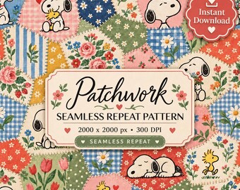 Snoopy Woodstock Patchwork Quilt Pattern | Cottagecore Floral Fabric Print (Digital Download)