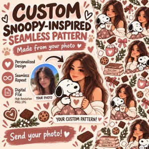 Custom Snoopy Seamless Pattern | Personalized Cartoon Portrait | Peanuts Digital Paper | PNG Art Download