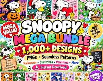 Snoopy Halloween | Snoopy Christmas | Peanuts Mega Bundle | 10,000+ PNGs & Seamless Patterns | Valentines