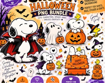60+ Snoopy Halloween PNG Bundle | Charlie Brown Pumpkin Patch Clipart | Digital Download