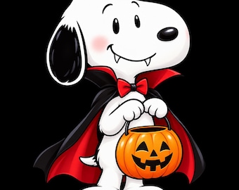 Snoopy Vampire PNG | Halloween Clipart | Jack O Lantern Candy Bucket | Charlie Brown Halloween Comic