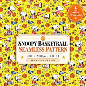Snoopy Basketball Seamless Pattern PNG | Snoopy and Woodstock | Yellow Sports Design | Digital Paper