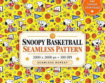 Snoopy Basketball Seamless Pattern PNG | Snoopy and Woodstock | Yellow Sports Design | Digital Paper