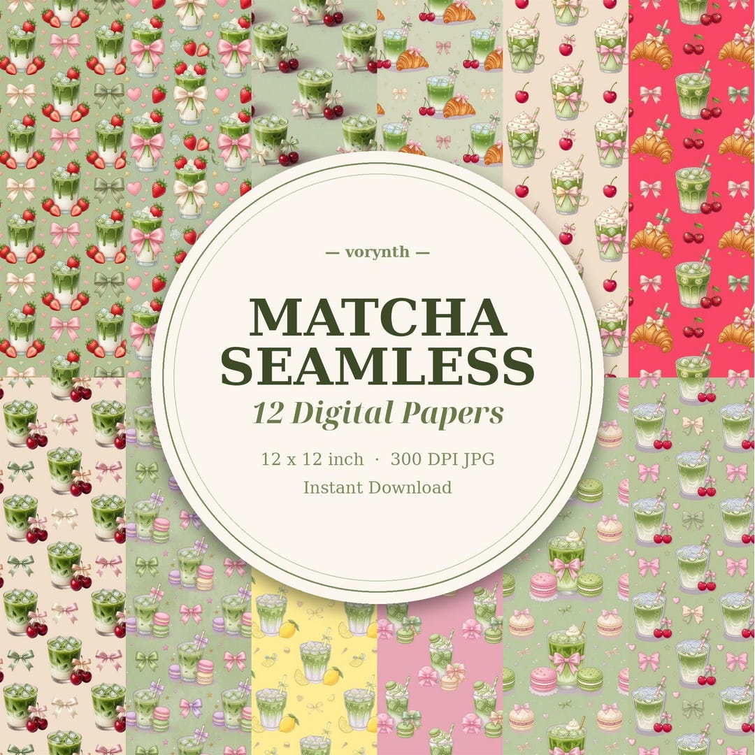 Matcha Design Pattern Matcha Pattern Bundle 12 Seamless PNG | Digital Paper Pack Green Tea ...