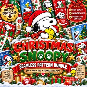 Seamless Pattern Bundle | Holiday Ornaments | Merry Xmas Tree | Peanuts Digital Paper | Winter Snoopy