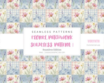 Floral Patchwork Seamless | Cottagecore Digital Paper | Pink Lavender Scrapbook | Coquette Fabric Designs