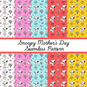 Patrón sin costuras del Día de la Madre de Snoopy / PNG floral de Peanuts / Diseño repetitivo de Woodstock