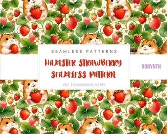 Hamster Strawberry Seamless Pattern | Kawaii Berry Digital Paper | Pastel Animal PNG SVG Printable
