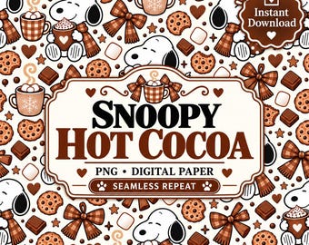 Snoopy Christmas | Peanuts Winter | Hot Cocoa | Seamless Pattern | Fabric | Digital Paper