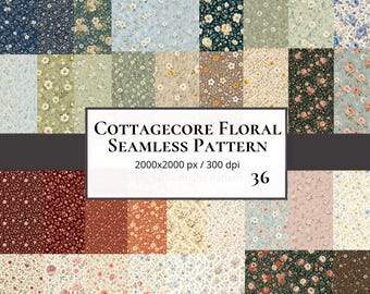 Digital Craft Paper Bundle | Cottagecore Floral Seamless Pattern | Commercial Use | 36 PACK | PNG