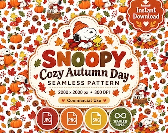 Snoopy Autumn Pattern SVG, Peanuts fall design for Cricut and Silhouette