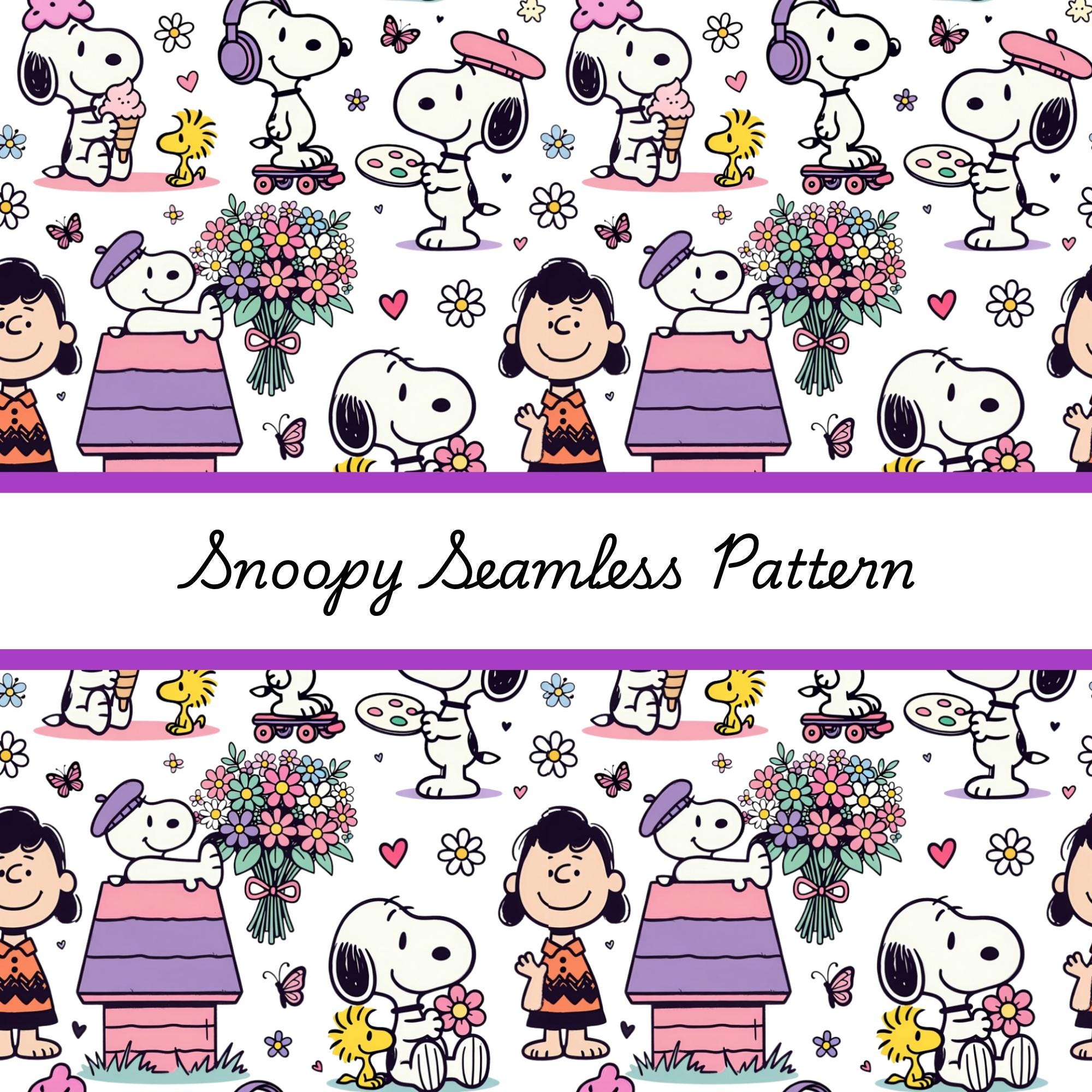 Snoopy Seamless Pattern | Pink Cartoon Dog Floral | Spring Daisy ...