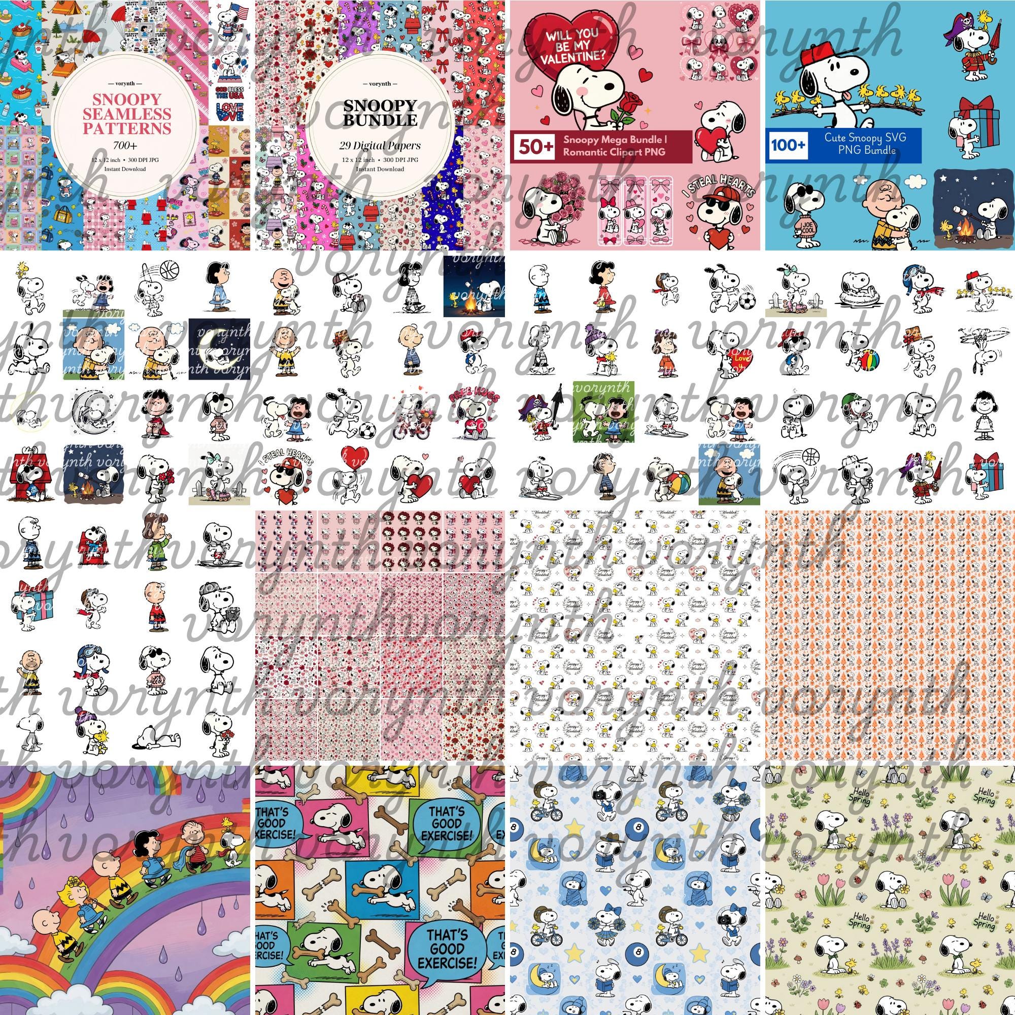 Snoopy PNG Bundle | Seamless Patterns | Peanuts Clipart for T-shirt ...