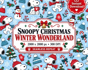 Snoopy Snow | Peanuts Winter | Charlie Brown Snow Days | Baby Blue Seamless Pattern | Digital Paper