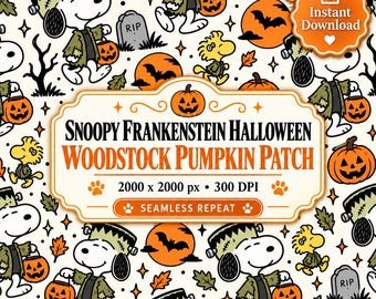 Snoopy Halloween | Woodstock Pumpkin Patch | Charlie Brown Spooky | Frankenstein Design | Autumn Graphics