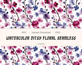 Watercolor Ditsy Floral Seamless Pattern Bundle | Cottagecore Botanical Digital Paper | Floral PNG Pack