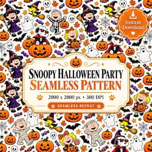 Snoopy Halloween Seamless Pattern PNG | Trick-or-Treat Pumpkins | Peanuts Illustration | Digital Download    Pasted markdown