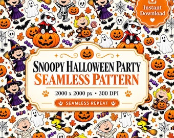 Snoopy Halloween Seamless Pattern PNG | Trick-or-Treat Pumpkins | Peanuts Illustration | Digital Download    Pasted markdown