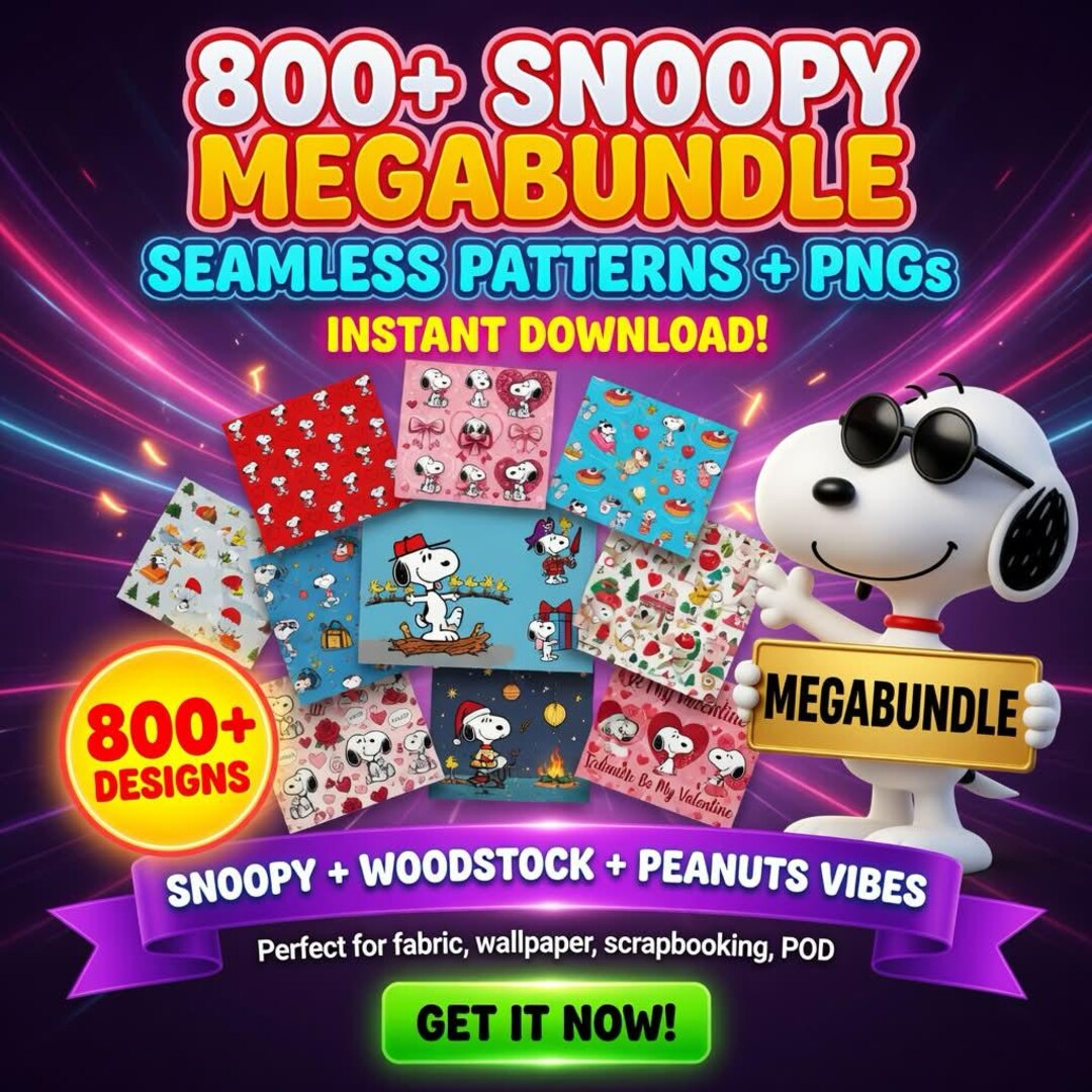 Snoopy PNG Bundle | Seamless Patterns | Peanuts Clipart for T-shirt ...