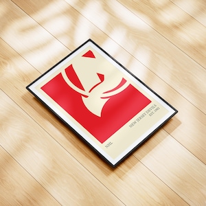 May include: A framed rectangular wall art print featuring a red and cream graphic design of the New Jersey Devils logo. The print includes the text NHL, NEW JERSEY DEVILS, and EST. 1982 in a clean, sans-serif font at the bottom of the composition.
